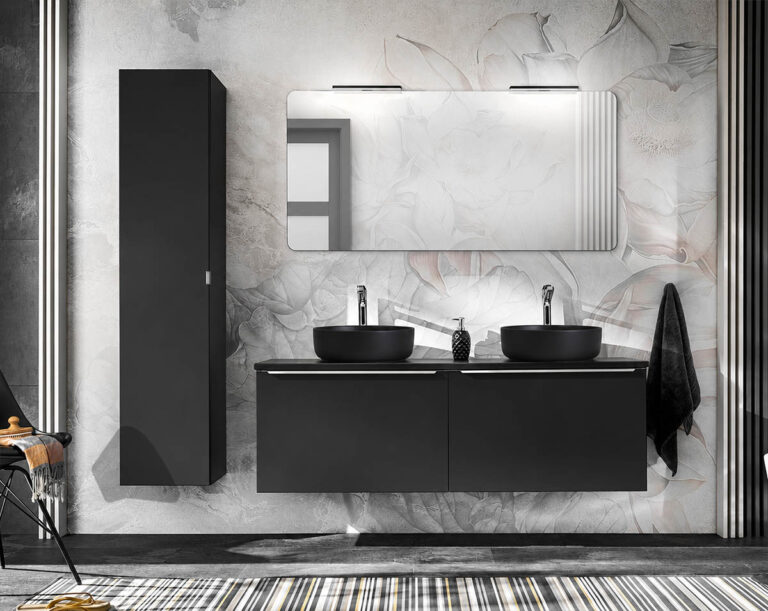 NOIRETTE Badmöbel in Mattschwarz mit Keramikbecken